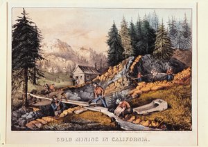 Gold Mining in California, udgivet af Currier und Ives, 1871 (se også 148180 og 32910) af American School